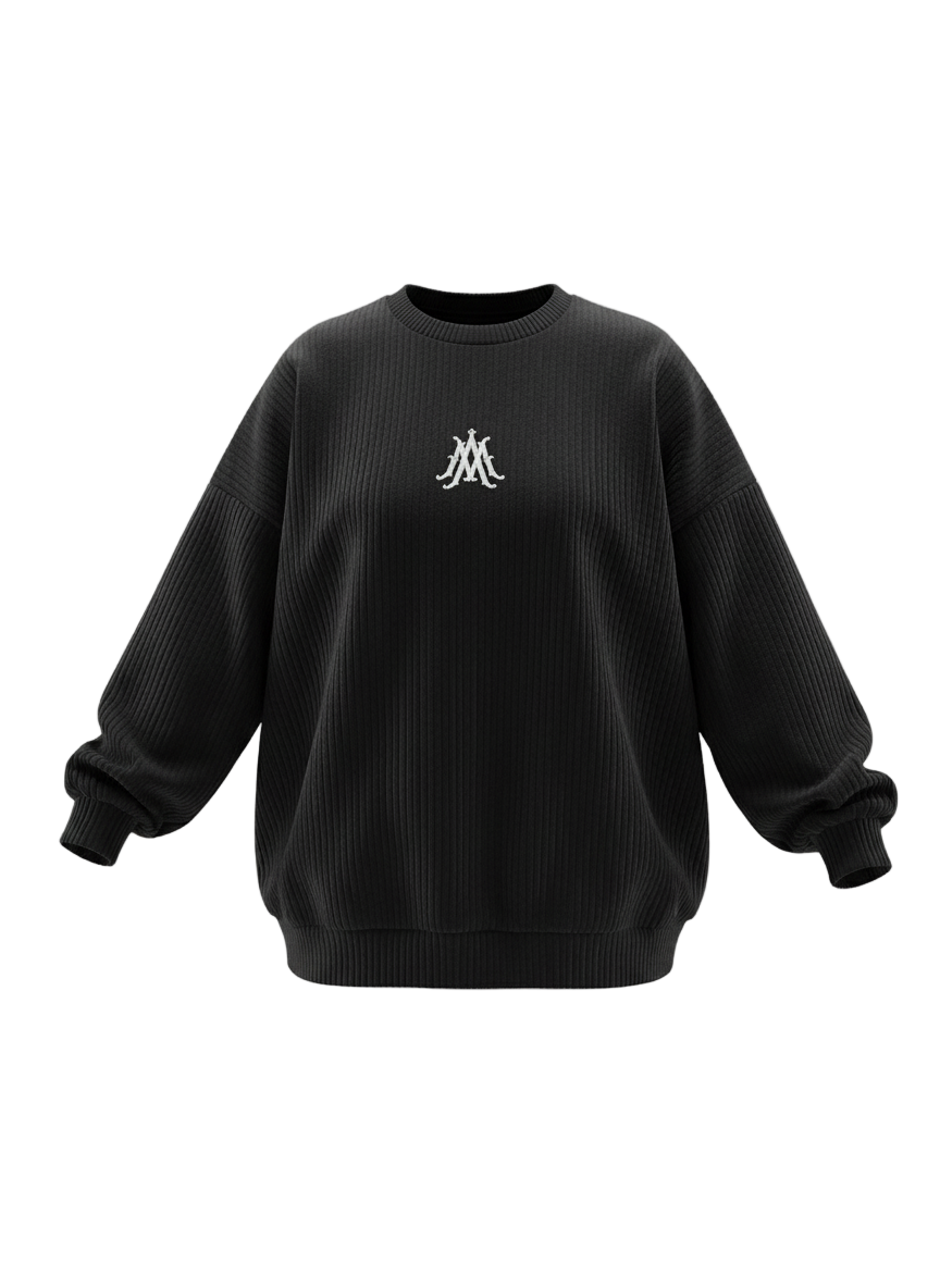 Ribbed Velvet Sweatshirt — [Color : BLACK]
