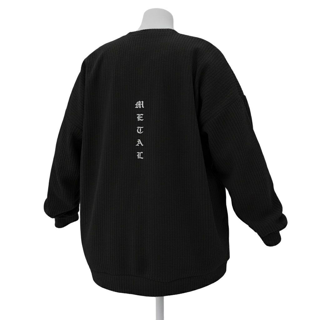 Ribbed Velvet Sweatshirt — [Color : BLACK]